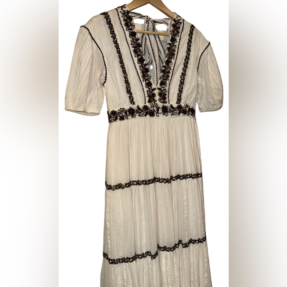 Ulla Johnson Alma Dress Blanc 100% Cotton Gauze 4 Maxi Sequin Embroidered $795 - Picture 4 of 11